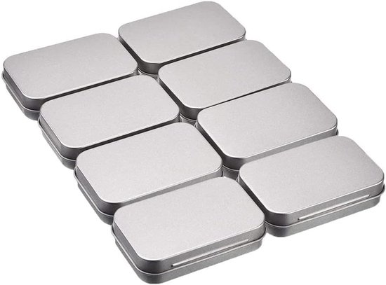 8 stuks zilveren metalen blikjes, tabaksblikjes, survivalkit, pillendoos, zeepblikjes, metalen doos, snoepdoos, zilverkleurig