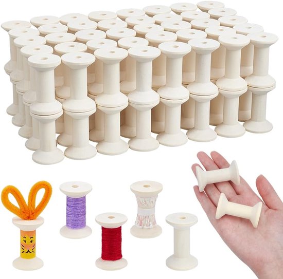 80 Lege Houten Draadspoelen voor Ambachten - Organiseer Koord, Touw en Lintkettingen - Perfect voor Creatieve Projecten en DIY Crafts
