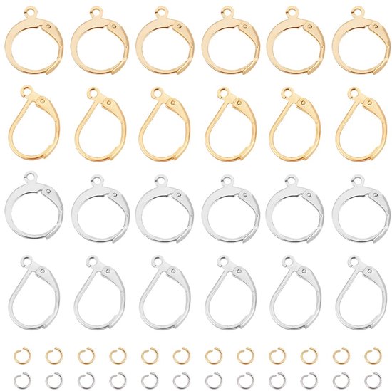 80 stuks 2 Stijlen 2 Kleuren Roestvrijstalen Oorbelruggen met Haakjes en Springringen voor het Maken van Sieraden