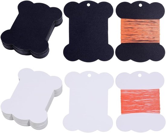 80 Stuks Papieren Draadspoelen - Lege Organizers voor Borduren, Naaiwerk en DIY Accessoires in Wit en Zwart
