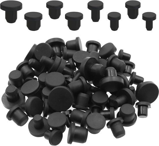 80pcs Silicone Rubber Stoppers - 8 Sizes Round Silicone Rubber Stops - 4-9.5mm Black for Holes - Bottles - Tubes - Furniture - Flower Pots van Merkloos