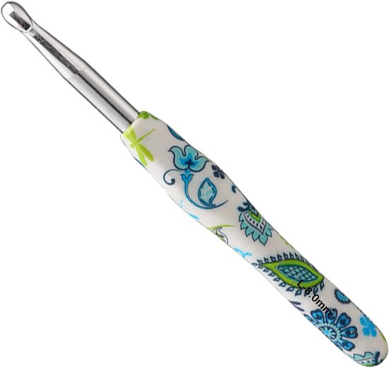 8mm Haaknaald Britse Maat, Startset Haaknaalden van Metaal, Ergonomische Haaknaald met Rubber Grip voor Beginners en Artrose