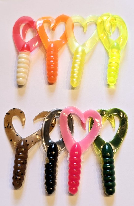 8x Twister dubbel 5cm - 2 inch assortiment B in diverse kleuren uit Amerika - Kreeftimitatie - Rivierkreeftimitatie van Mister Twister