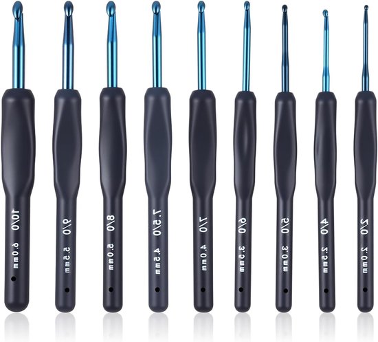 9-delige Haaknaalden Set van 2-6mm met Ergonomische Silicone Grip, Extra Lange Haaknaalden voor Beginners en Liefhebbers van Haken