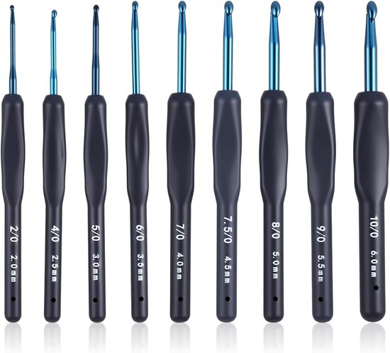 9-delige Haaknaalden Set van 2-6mm met Ergonomische Silicone Grip voor Beginners en Liefhebbers van Haken, Ideaal voor Creatieve Projecten en Handwerk