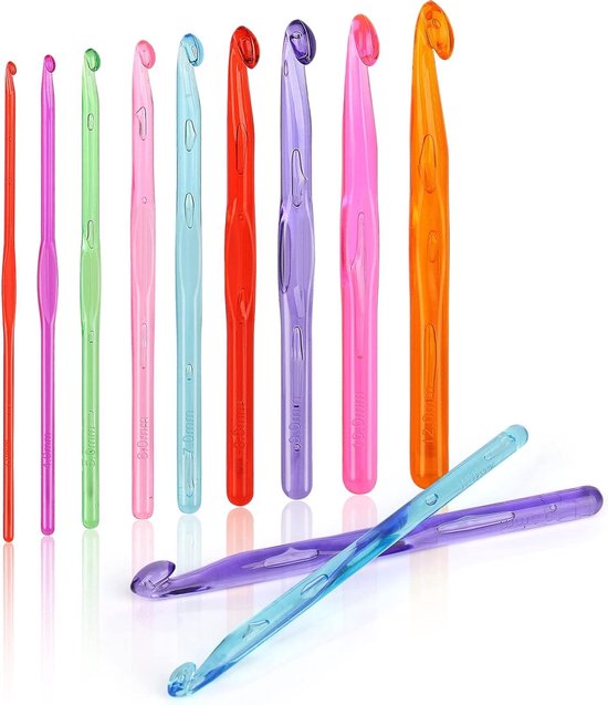 9-delige Haaknaalden Set van 3-12mm - Ergonomische, Lichtgewicht en Kleurige Haaknaalden voor Beginners met Diepe Haakkop voor Comfortabel Haken