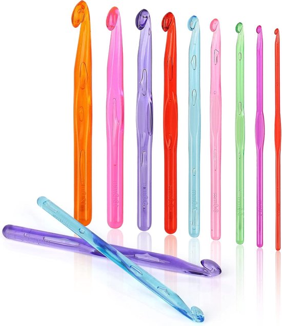 9-delige Haaknaalden Set van Kleurige Transparante Haaknaalden 3-12mm voor Beginners, Ergonomische en Lichtgewicht Haaknaalden voor Comfortabel Haken met Diepe Haakkop van Merkloos