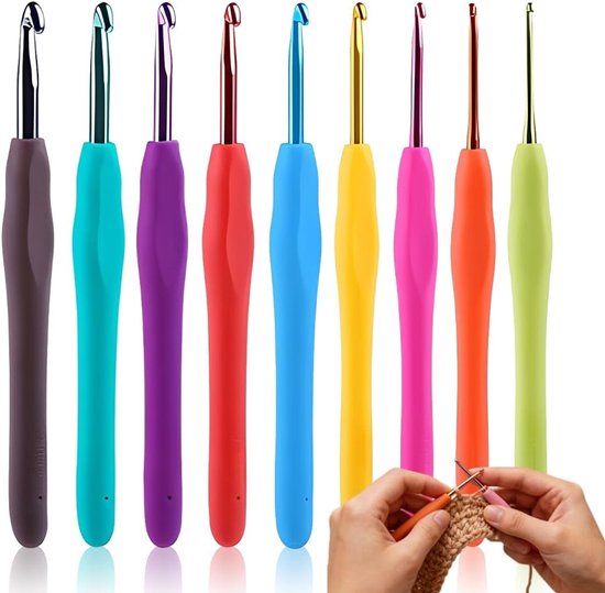 9-Delige Haaknaaldenset met Ergonomische Handgreep voor Comfortabel Haken, Inclusief Maten van 2,0 tot 5,5 Mm, Perfect voor Brei- en Haakprojecten van Merkloos