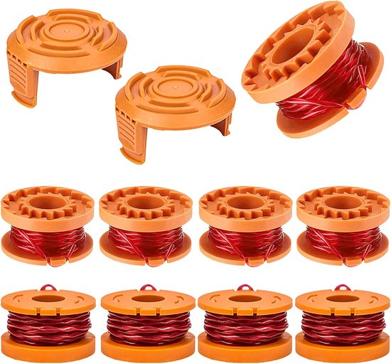 9 stuks grastrimmer draadspoel, compatibel met Worx WA0010, WA0004, WA0004.1, reservedraadspoel voor Worx WG151, WG154, WG155, WG160, WG163, WG175, WG180, Ø 1,65 mm 3 m (9 spoel + 2 dop)