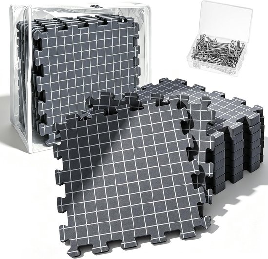 9 Stuks Spanmatten voor Breien en Haken met Blokkerende Mat en 100 T-Naalden, 1,7 cm Dikke Handwerk Matten, Ideaal voor Kant en Creatieve Projecten, 32 x 32 cm