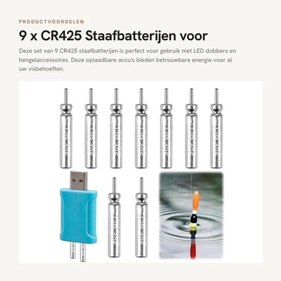 9 x CR425 Staafbatterijen voor LED Dobbers en Hengelaccessoires