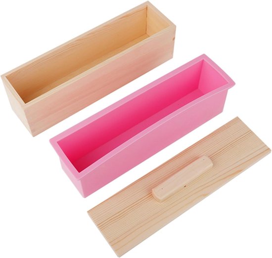 900 Ml Siliconen Zeepvorm met Afneembare Houten Schaal Diy Bakgereedschap Hoge Temperatuur voor Handgemaakte Zeep Chocoladetaarten Vaatwasser Veilig Voedsel Grade Materiaal