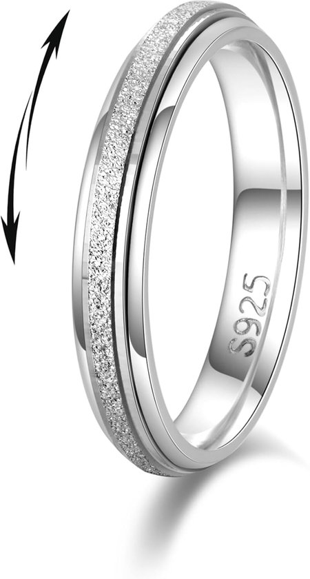 925 sterling zilver, anti-angst, spinner-ring, fidget band, ring voor stress en angstverlichting voor dames en heren, anti-stress ring, angst ring, zandstraal, ruiten