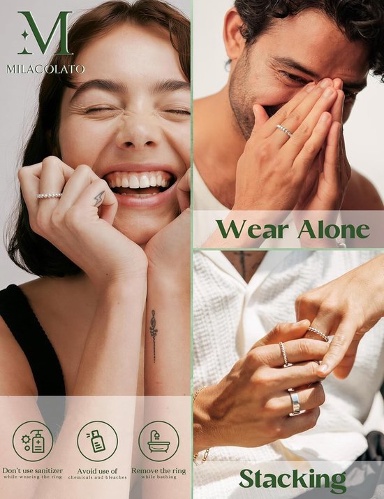 925 Sterling zilveren spinner ringen met parels, fidget ringen, dunne stapelbare ringen voor dames en meisjes