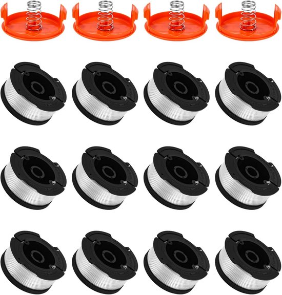 A6485 draadspoel voor Black & Decker grastrimmer, trimmer spoel AF100, Ø 1,65 mm, 9 m trimmer spoel (12 reservespoelen + 4 doppen + 4 veer)