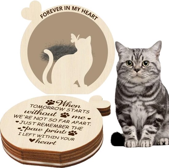 aandenken doos huisdier herdenkingsdoos voor bont voor altijd in mijn hart poot print patroon rond houten gegraveerd Burlywood herdenking gevallen voor het opbergen van katten