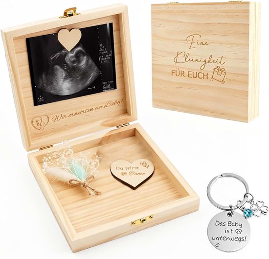 Aankondiging Zwangerschap met Houtdoos - Je Wordt Tante | Baby aankondiging cadeau voor familie gepersonaliseerde verrassing met klaverblad sleutelhanger (tante)