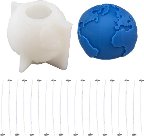 Aarde kaars mal, siliconen planeet mal, The Earth Resin Mould, Globe Candle Mold met 50 stuks Candlewick voor zeep Polymeer Klei Kaars Geurende Aromatherapie Wax Gips Crafting Home Decor