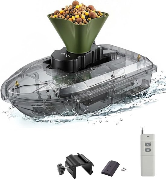Aasstrooier, voerboot, 8 meter spreidingsbereik, universele montage en karpervissen.