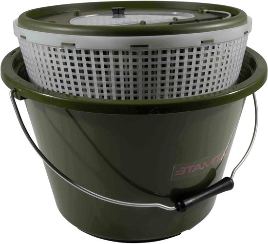 Aasvisemmer - Aasopslag emmer - Levend aas bewaren - Met uitneembare mand - 15 liter - Veelkleurig