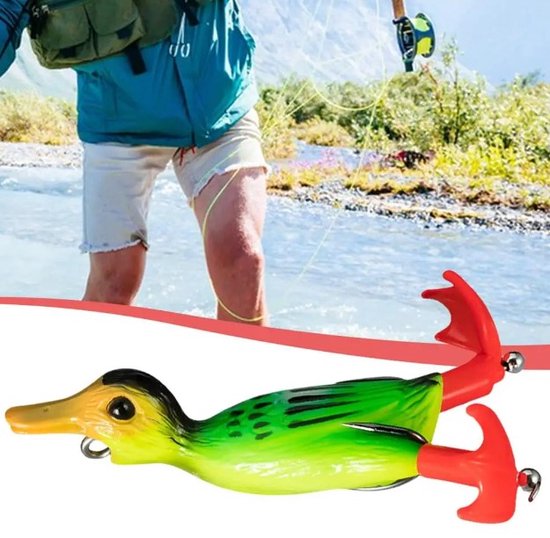 Actie4you® - Kunstaas eend - Softbait - Propeller pootjes - Snoek / Baars (Roofvissen) - Groen Geel van Actie4you