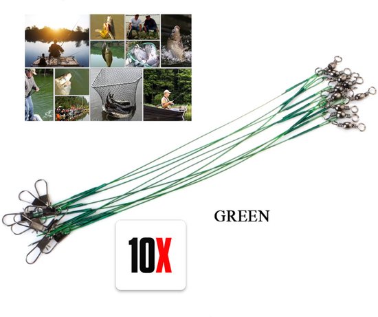 Actie4you® - Stalen onderlijn - 10 stuks - 25cm lang - Vis Onderlijn - 14kg - 0,5mm - Roofvissen - Groen van Actie4you