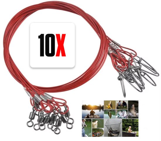 Actie4you® - Stalen onderlijn - 10 stuks - 25cm lang - Vis Onderlijn - 14kg - 0,5mm - Roofvissen - Rood