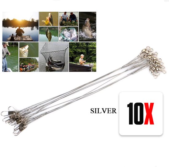 Actie4you® - Stalen onderlijn - 10 stuks - 25cm lang - Vis Onderlijn - 14kg - 0,5mm - Roofvissen - Zilver van Actie4you