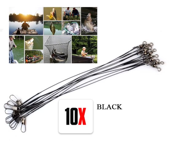 Actie4you® - Stalen onderlijn - 10 stuks - 25cm lang – Vis Onderlijn - 14kg - 0,5mm - Roofvissen - Zwart van Actie4you