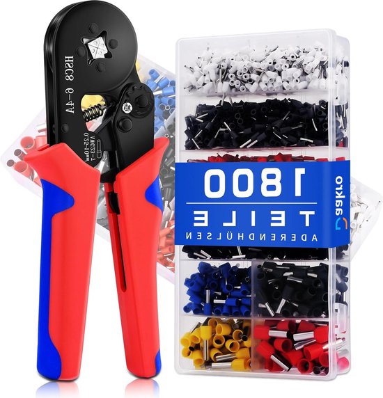 Adereindhulzen krimptangset - zelfstellende rateltang - 1800 adereindhulzen - draadkrimptang - 025-10 mm² adereindhulptang van Merkloos