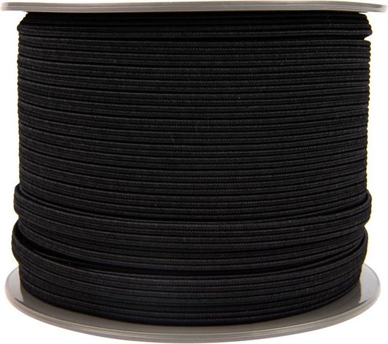 Afdekzeilwinkel - Elastisch koord 11mm plat zwart op rol - 10 meter