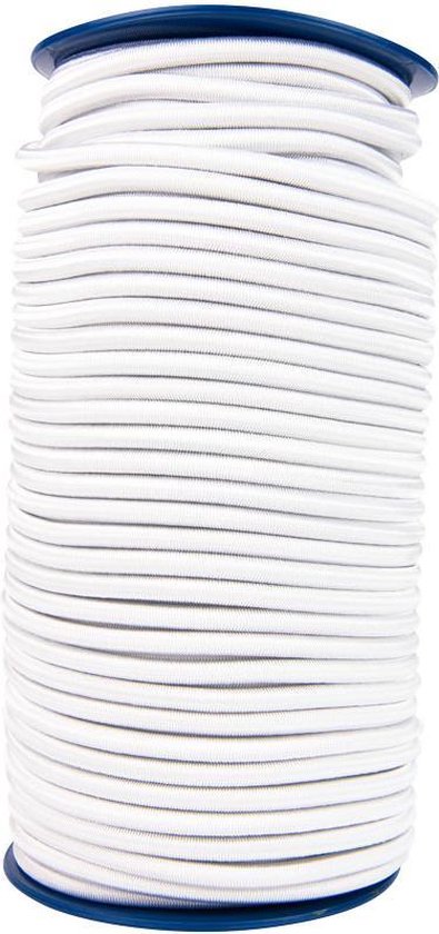 Afdekzeilwinkel - Elastisch koord 8mm wit op rol - 25 meter