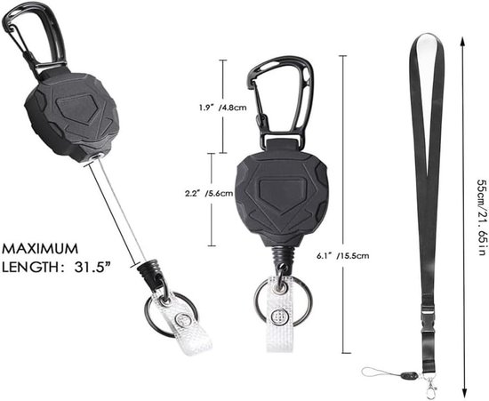 Afneembare Badgehouder met Riemclip en Uitschuifbare Reel voor Identificatie en Sleutels