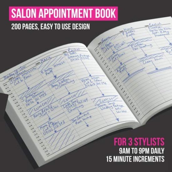 Afspraakboek voor 3 stylisten - 200 pagina's - Groot formaat 8.5x8.5 inch - Voor haar- en nagelsalons en spa's