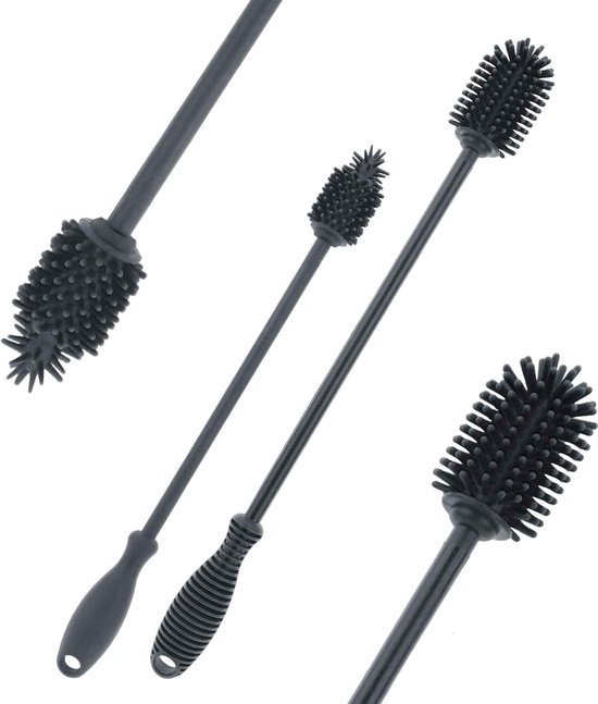 Afwasborstelset - siliconen flessenborstel, zacht en krasvrij - flexibele flessenreinigingsborstel - premium flessenborstel - reinigingsborstel voor kleine en grote flessen van AFW