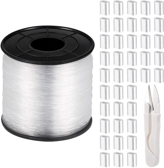 aladdien - Doorzichtige visdraad - Hoge kwaliteit - 0,8 mm - Nylon monofilament - Voor decoraties - 656 voet - Inclusief krimphulzen