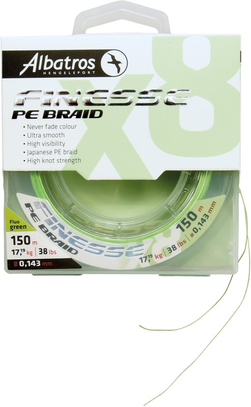 ALBATROS - Finesse X8 Braid - Vislijn - 0,126mm - 150mtr - Fluo Green - Never fade colour van Merkloos