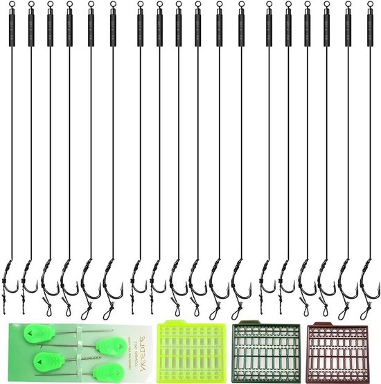 Allecta - Set van 18 karper vishaken hair rigs, boilie rig met boilie stoppers - Voor karpervissen in meren en kanalen - Duurzaam en handig in gebruik