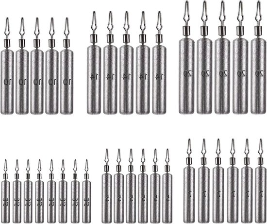 Allecta - Set van 30 stuks visgewichten voor hengel, drop-shot en druppel-shot.