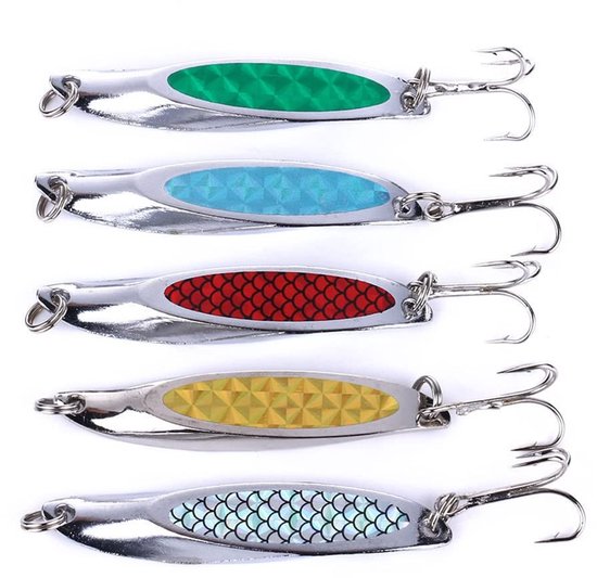 Allecto - 5-delige Wedge Vissen Lures voor Zeebaars met Treble Hooks en Metaal Lepel
