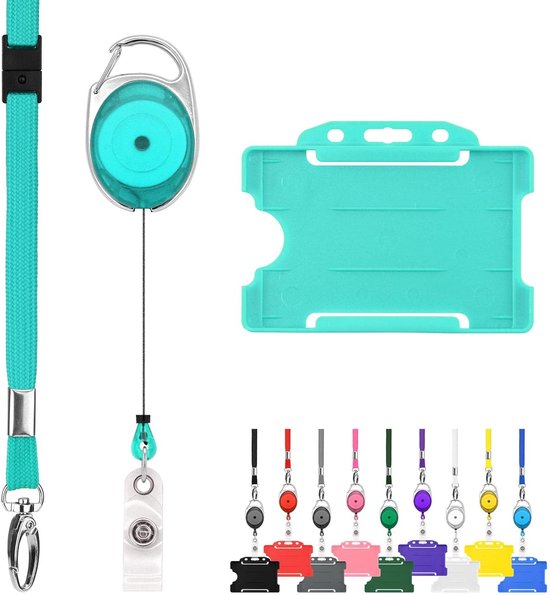 Allecto - ID-kaarthoes - Sleutelkoorden - Veilig en praktisch - Turquoise - Badgehouder - Ideaal voor evenementen - Inclusief intrekbare reel
