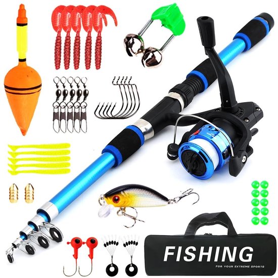 Allecto - Kindervissen - Kinderen Vissen Set - Telescopische Hengel - Blauw - Complete Visaccessoires Set - Geschikt voor Kinderen - 1.8 Metres