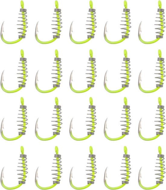 Allecto- Lente vishaken - Koolstofstalen - Metaalveer - Zilver - Draaibare vishaken - Prikkeldraad - Forel karper - 20 stuks lente vishaken, koolstofstalen haken met metalen veer prikkeldraad draaibare vishaken geschikt voor Power aas forel karper. van Allecto