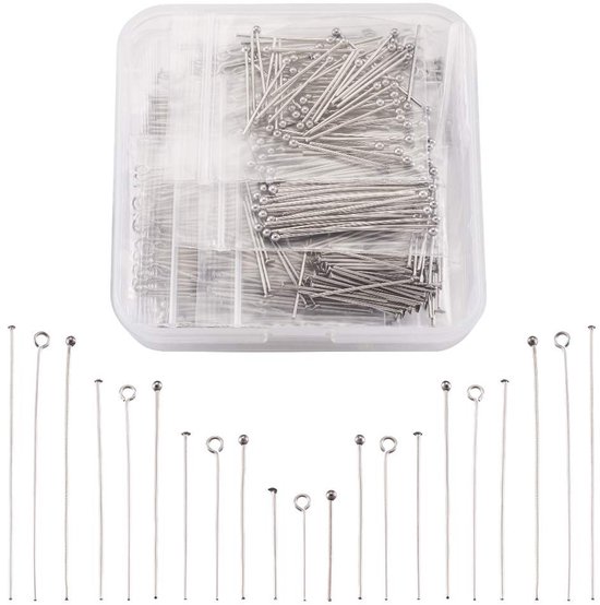 Allecto - PandaHall 720-delige RVS Head Pins Set voor Sieraden Maken - 4 Maten, Open Eye, Ball Head en Flat Head Pins