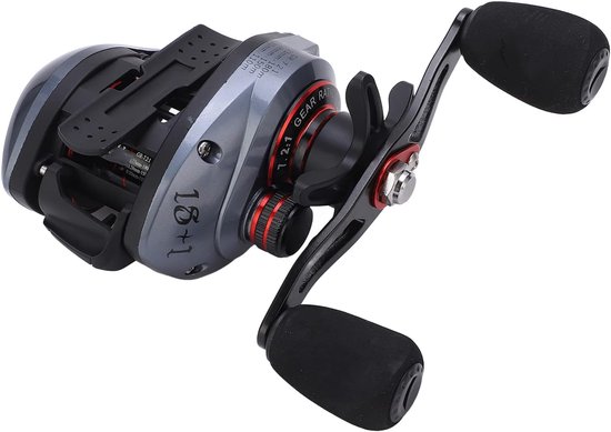 Allecto Plus - Baitcasting Reel met Dubbel Remsysteem Lang Werpende Spoel 7.2:1 Rood Hoge Snelheid voor Buiten Vissen (Linkshandig)