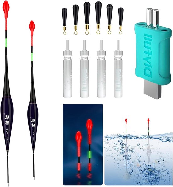 Allecto Plus - LED dobbers set met zwaartekrachtsensoren en oplader voor dobber- en beetmelder vissen in vijvers en rivieren (2 stuks) van Allecto Plus