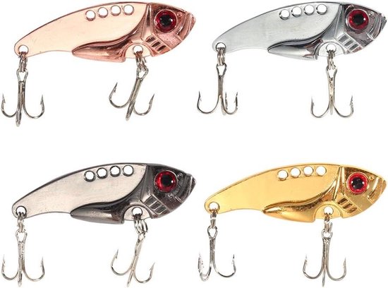 Allecto Plus - Metalen VIB Vis Lokaas 55mm Crankbait Vis Spinner Blade met Dreggen voor Zoetwater Zoutwater - 4 Stuks van Allecto Plus