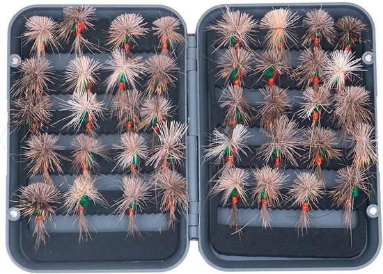 Allecto plus - Vliegvissen Vliegen Kit met Waterdichte Fly Box - Forel Vissen Set met 40 Stuks