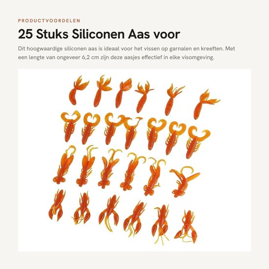 Allecto - Siliconen Garnalen Aas - 25 Stuks - Realistische lures - Geschikt voor snoek en baars - Perfecte viservaring - Ideaal voor sportvissers -.. van Allecto
