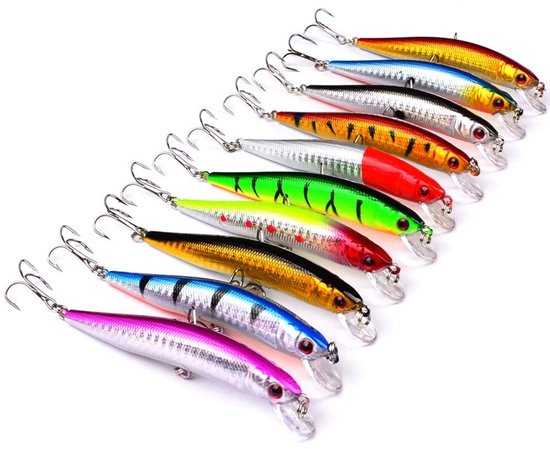 Allecto - Vis aas - Hard minnow kunstaas - 10 stuks - Kleurrijk - Topwater swimbait - Geschikt voor zoetwater en zout water